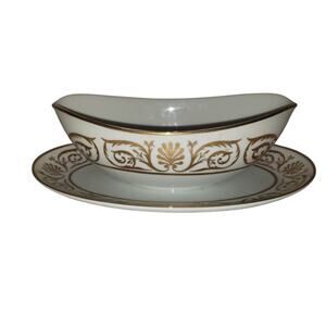 Palazzo Anthemion 8271 Japan Gravy Boat Sauce Bowl with Attached Underplate